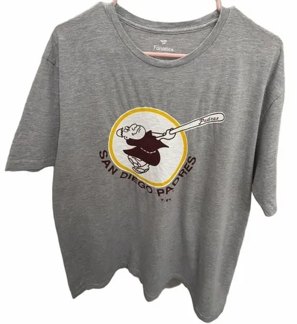 Fanatics San Diego Padres T-Shirt Size L Gray MLB Cooperstown Swinging Friar