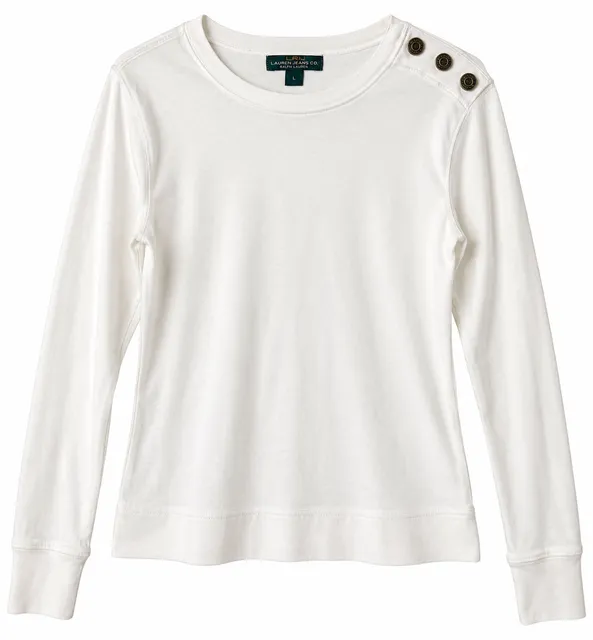 Lauren Jeans Co Ralph Lauren White Long Sleeve Top L Button Shoulder Minimalist
