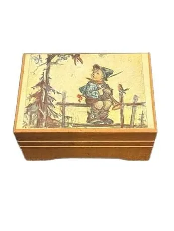 Reuge Swiss Music Box Hummel Boy on Fence Raindrops Keep Fallin'