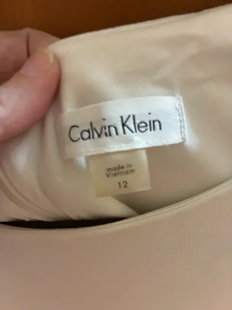 Calvin Klein Sheath Dress Size 12 White Bell Ruffled Lace Sleeves