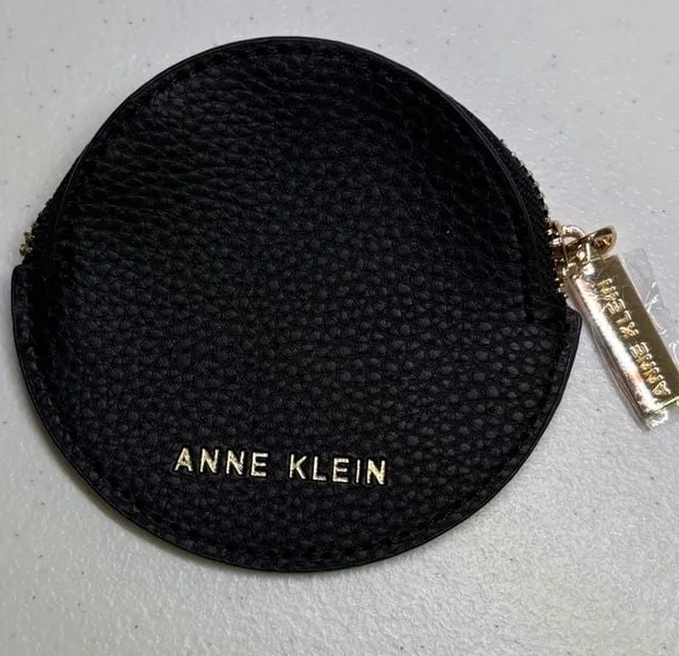 Anne Klein Round Coin Purse Black Faux Leather