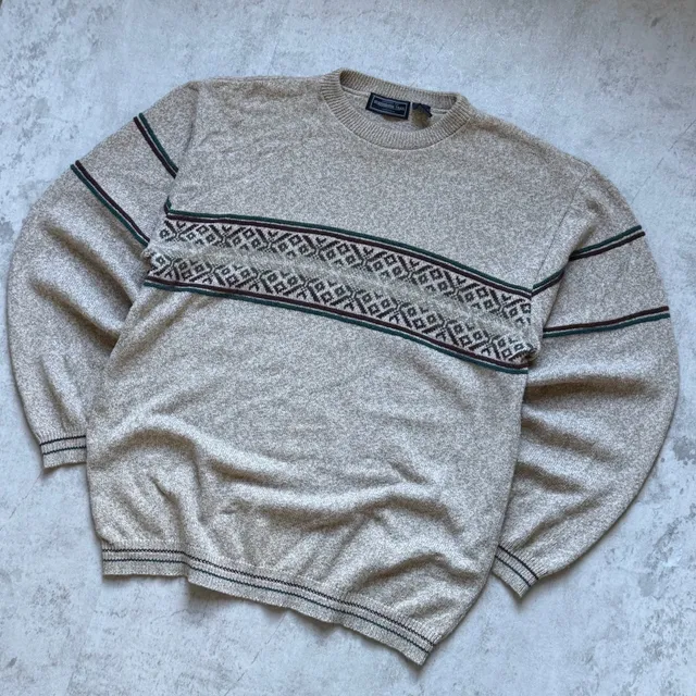 Susquehanna Trail Sweater Size 1XLT Beige Fair Isle Knit Crewneck Pullover