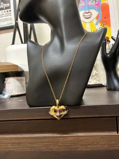 C. Stein Heart Pendant/Brooch Upcycled Stainless Steel Necklace Gold Tone