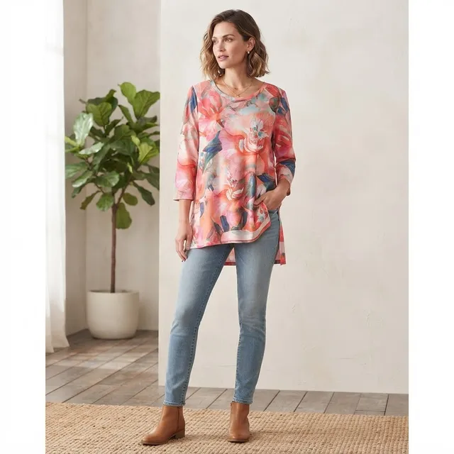 Soft Surroundings Floral Tunic Top, Size 1X