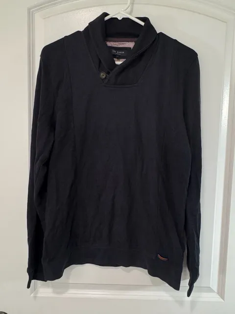 Ted Baker London Shawl Collar Pullover Sweater Black Quiet Luxury Size M