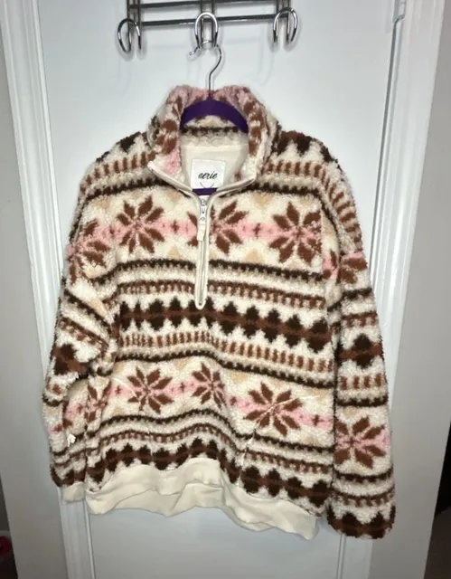 Aerie Hometown Holiday 1/4 Zip Sherpa Pullover Size M