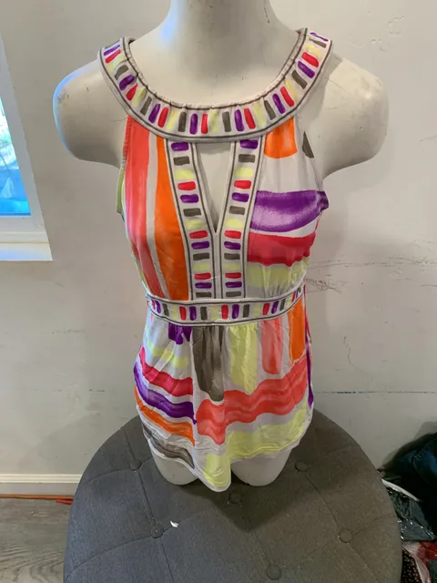 Y2k Bcbgmaxazria Abstract Print Halter Tank Top Size S Multicolor