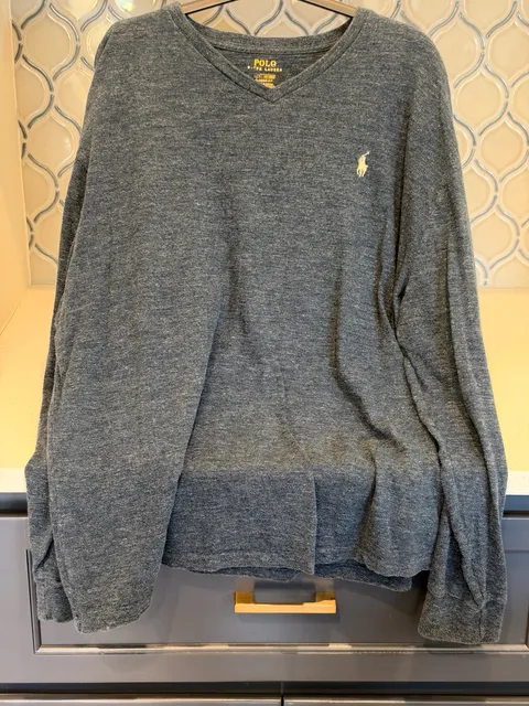 Polo Ralph Lauren V-Neck Long Sleeve Shirt Size L Blue