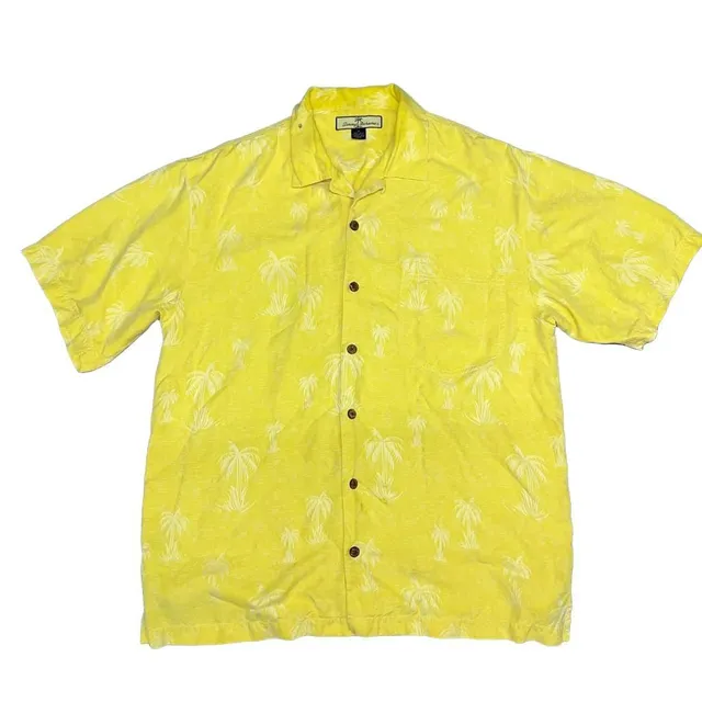 Tommy Bahama Silk Palm Tree Hawaiian Shirt Size M Yellow Mens Button down 