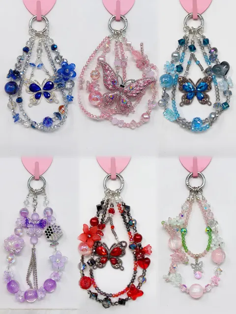 6 pieces handmade Beaded Butterfly charm