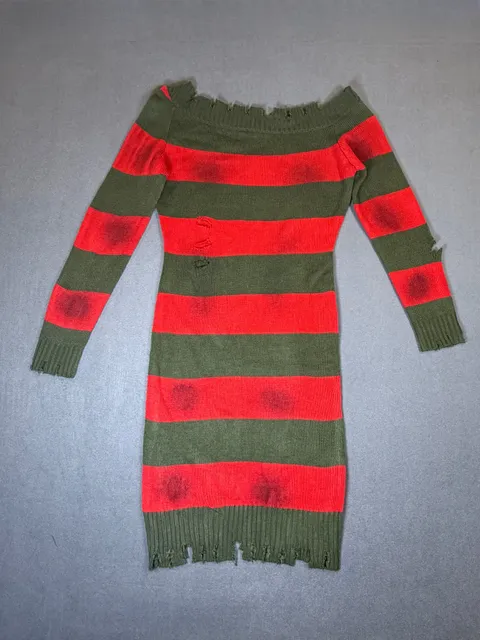 A Nightmare on Elm Street Freddy Krueger Distressed Sweater Dress Halloween S