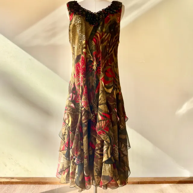 Vintage Floral Ruffle Midi Dress Plus Size