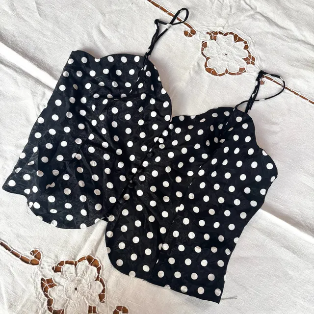 Victoria's Secret Camisole Size S Black White Polka Dot Satin Crop Top