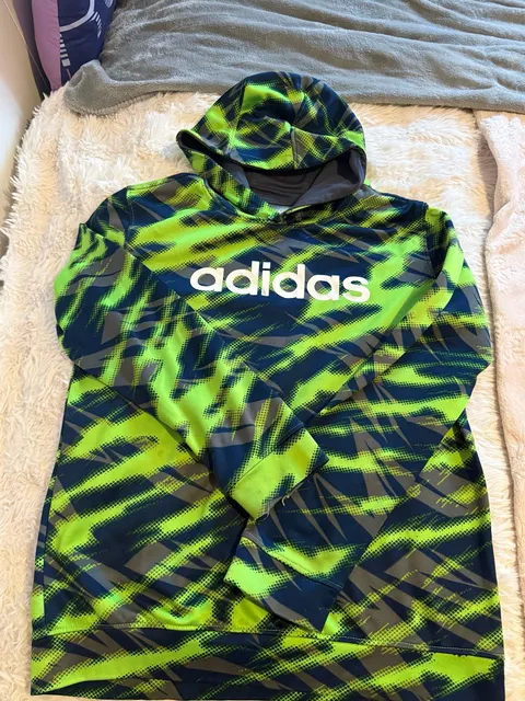 Adidas Green Blue Graphic Print Logo Hoodie Sz youth xL