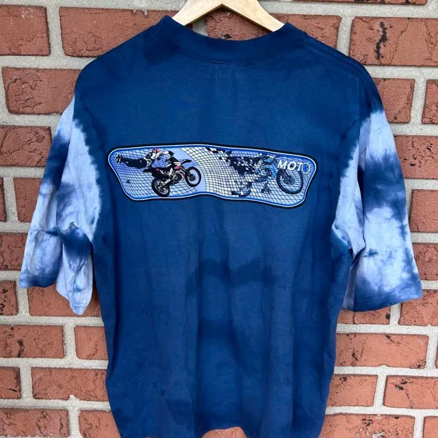 Vintage Motocross Tie Dye T-Shirt Size M Blue Cotton Graphic