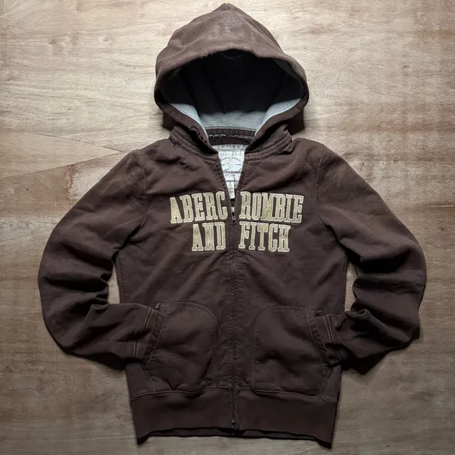 Vintage Abercrombie & Fitch Y2K Brown Distressed Zip Up Hoodie Women’s M