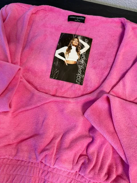 Naked Wardrobe Cropped Top Size M Pink Terry Cloth