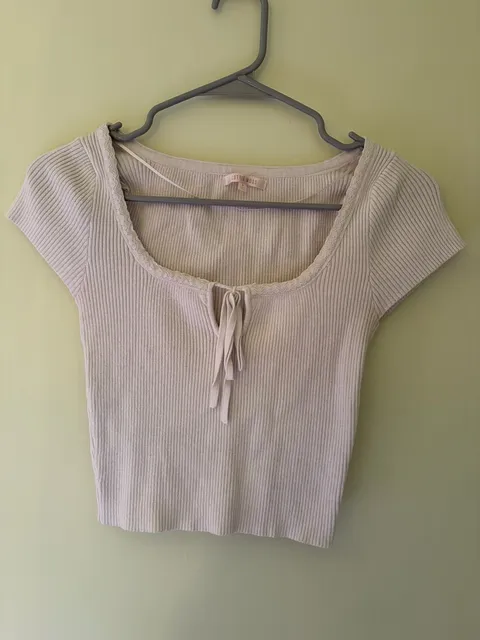 Lottie Moss Ribbed Top Size S Pink Short Sleeve Scoop Neck