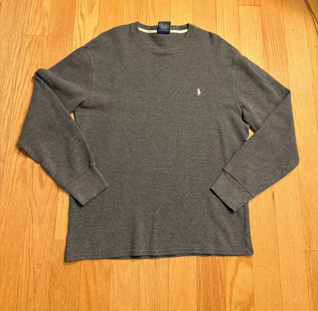 Polo Ralph Lauren Thermal Long Sleeve Shirt Size L Gray Cotton