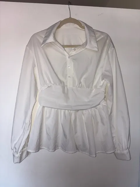 Princess Polly Liesel Shirred Long Sleeve Top White Peplum