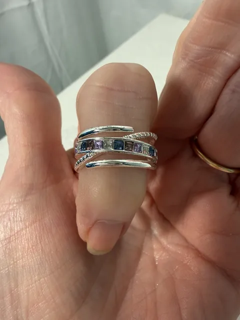 Unbranded Multi-Band Sterling Silver Ring with Purple and White Crystals
