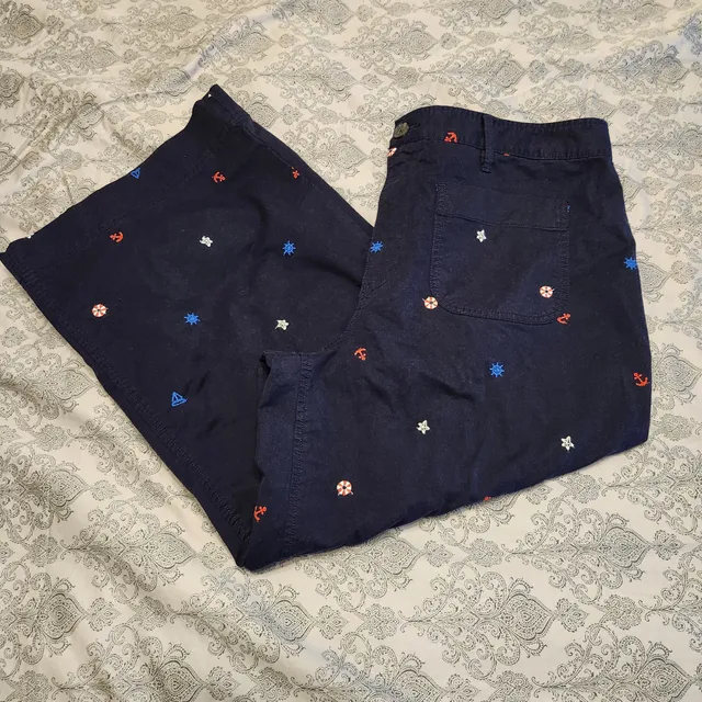 Women's Pants Size XL (16-18) Navy Blue Nautical Print