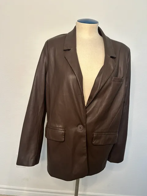 FIFTEEN TWENTY Faux Leather Blazer Size L Brown