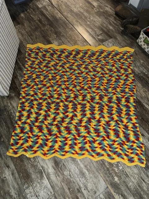 VINTAGE Hand Crochet Afghan Blanket 60x66 Trippy Psychedelic ...,