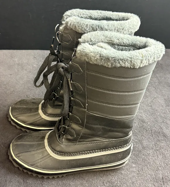 JBU Sabine Snow Boots Size 9M Black Faux Fur Winter Duck Boots