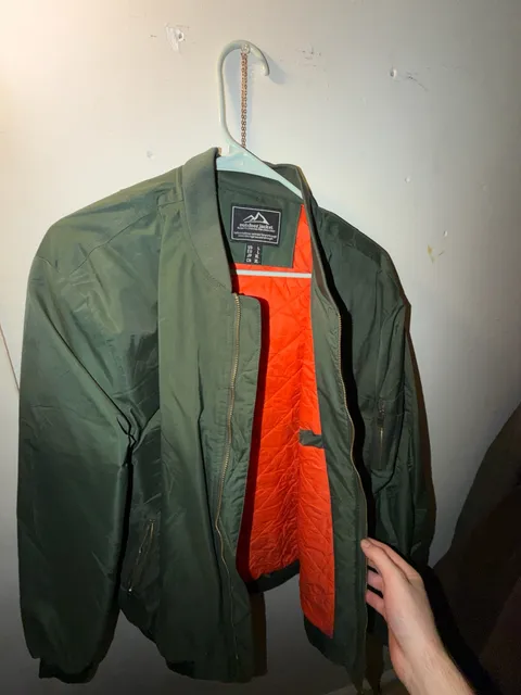 Outdoor Jacket Bomber Jacket Size L Green Quilted Orange Lining
