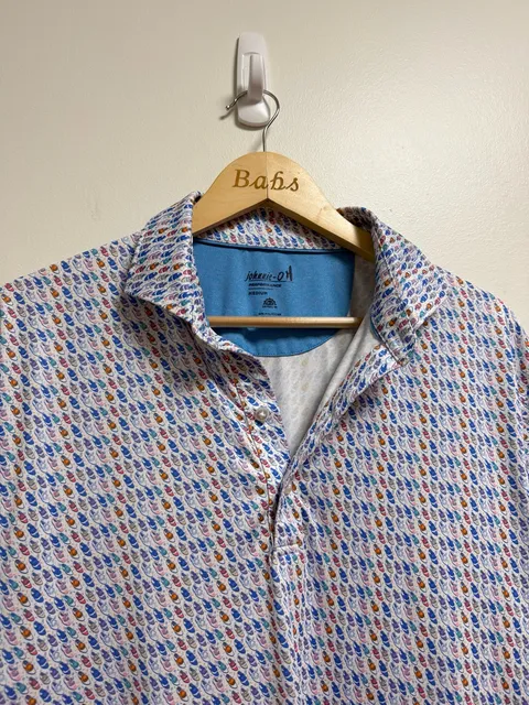 Johnnie-O Foxtrot Performance Polo Size Medium White Shoe Print