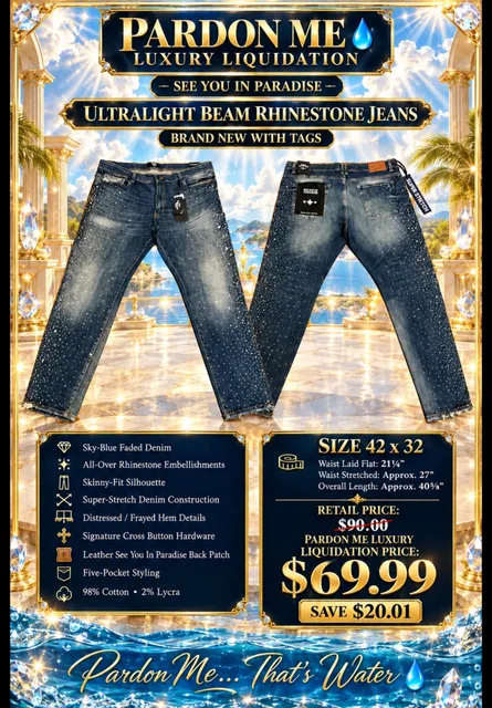 See You In Paradise Ultralight Beam Rhinestone Super Stretch Jeans – Sky Blue