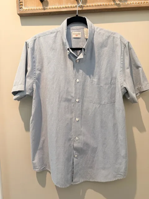 Dockers Short Sleeve Button-Down Shirt Size L Blue Cotton Blend