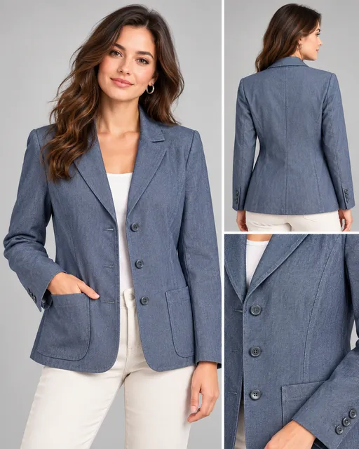 Women’s  Gap Denim Blazer Size 12 Blue Cotton Stretch Casual Suit Jacket