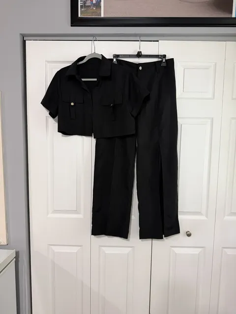 Unbranded Two-Piece Pants Set Size L Black Crop Top Slit Pants