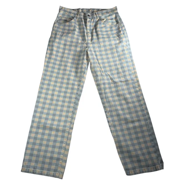 Kickers Gingham Straight Leg Jeans Size 32 Blue White Cotton