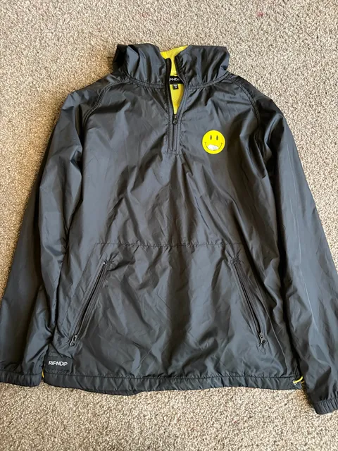 RIPNDIP Anorak Jacket Size S Black Smiley Face Windbreaker