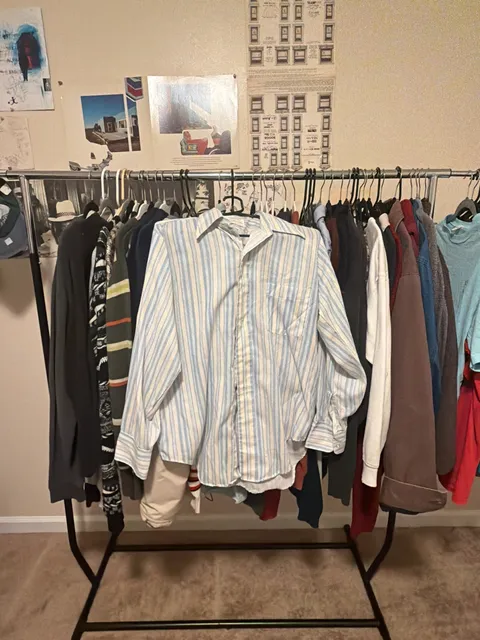 Arrow Kent Collection Striped Long Sleeve Button Up Size 15 1/2-32 Blue White