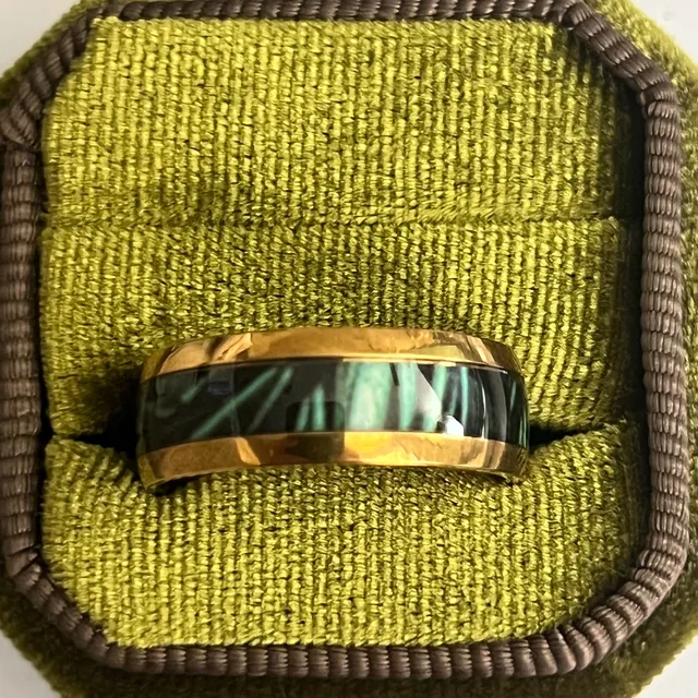 Tungsten Titanium Steel Green Abalone Inlay Gold High Polished Finish 8mm Ring Size 11