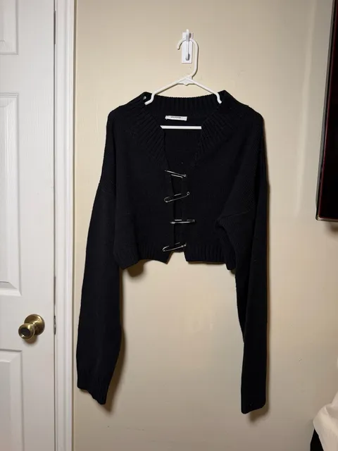 Danielle Guizio Safety Pin Knit Sweater Size M/L Black Wool