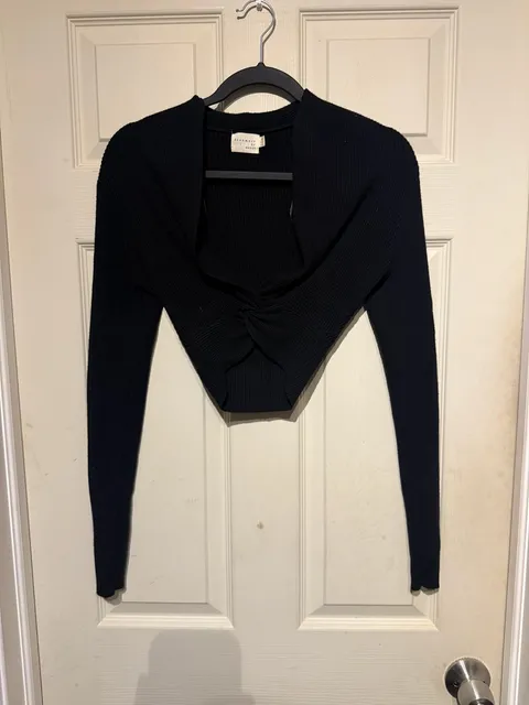 Dreamers by Debut Ribbed Knit Twist Front Crop Top Size M Black