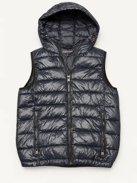 Calvin Klein Puffer Vest Navy Blue Hooded Quilted