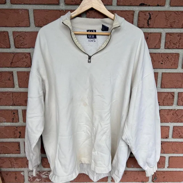 Vintage Gap 1/4 Zip Sweatshirt Size XL Off White Pullover JMK Monogram
