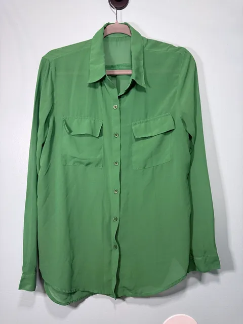 Green Sheer Long Sleeve Button Down Shirt