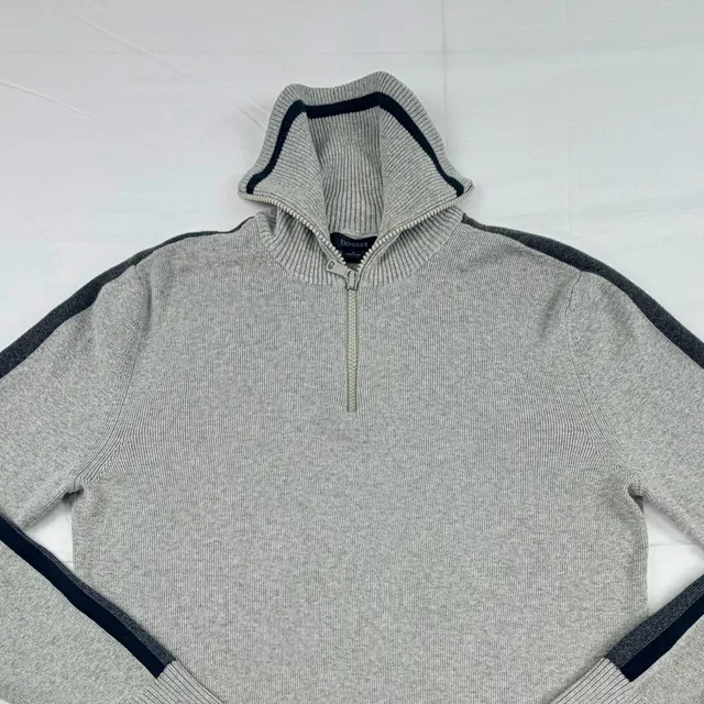 Express Men’s Quarter Zip Sweater Gray Black Stripe Cotton Pullover Size Small
