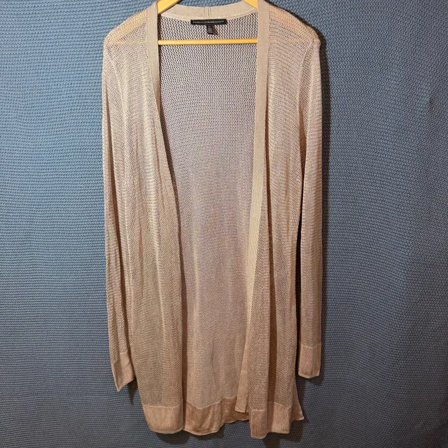 White House Black Market Open Stitch Longline Cardigan Size XL/XG Beige