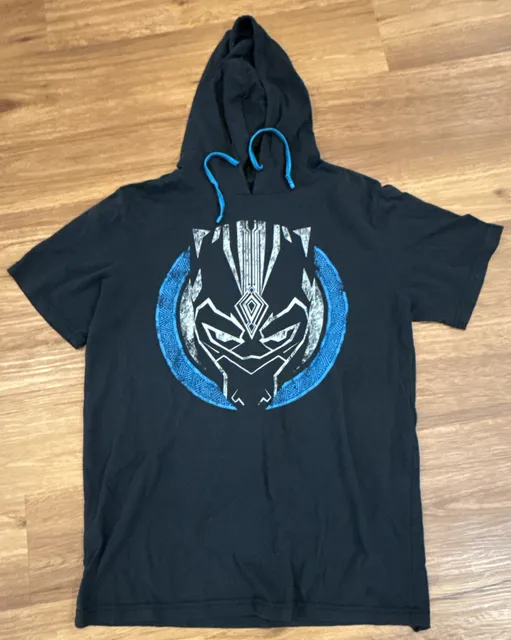 Marvel Black Panther Short Sleeve Hoodie Size Large Black