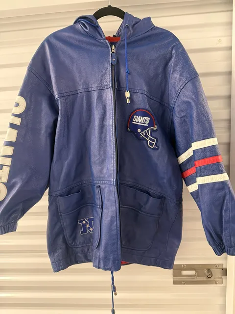 Carl Banks New York Giants Leather Hooded Jacket Size XL