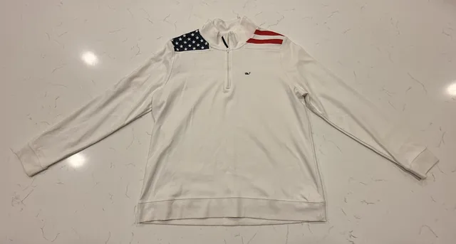 Vineyard Vines American Flag 1/4 Zip Pullover Size L White Cotton