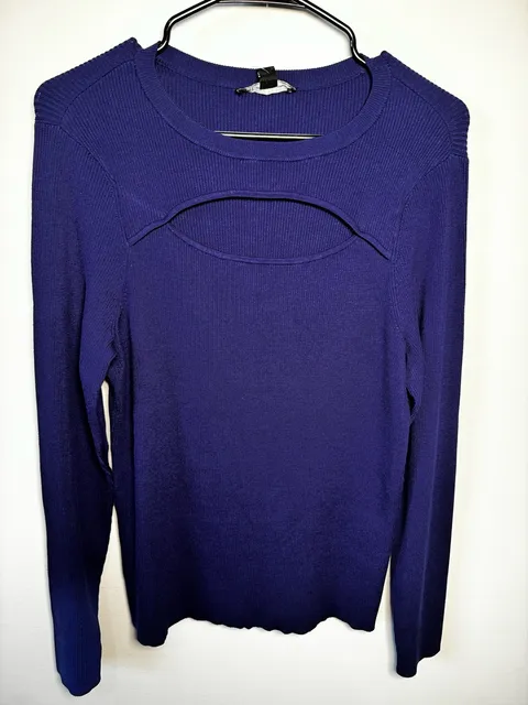 INC International Concepts Sweater Size L Blue Cutout Ribbed Long Sleeve